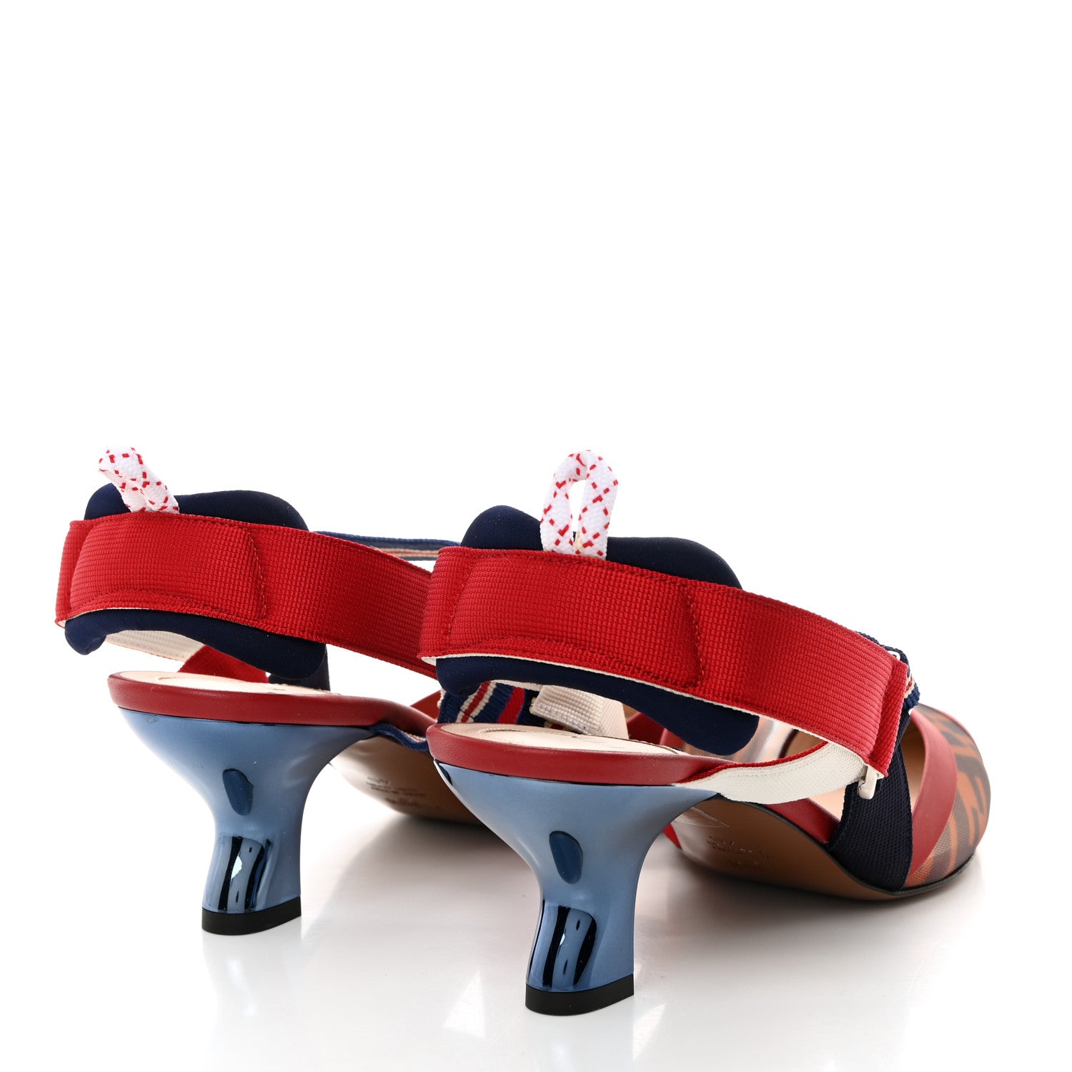 Fendi Technical Mesh FF Colibri 55mm Slingback Pumps 40 Tobacco Moro Zaffiro Ciliegia Rosso 4 of 7