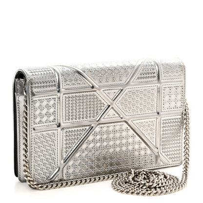 Christian Dior Metallic Patent Micro-Cannage Diorama Wallet on Chain Pouch Silver 3 of 11