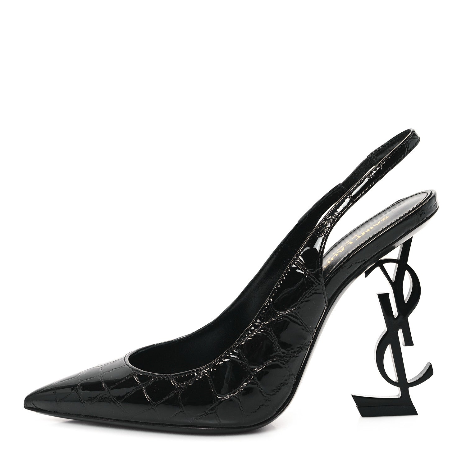 Saint Laurent Patent Opyum Crocodile Embossed Slingback Pumps 36 Black 1 of 10
