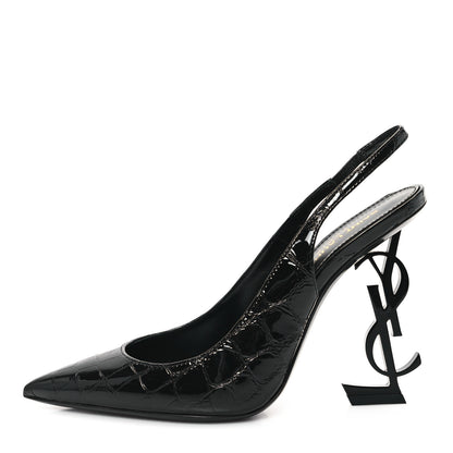 Saint Laurent Patent Opyum Crocodile Embossed Slingback Pumps 36 Black 1 of 10