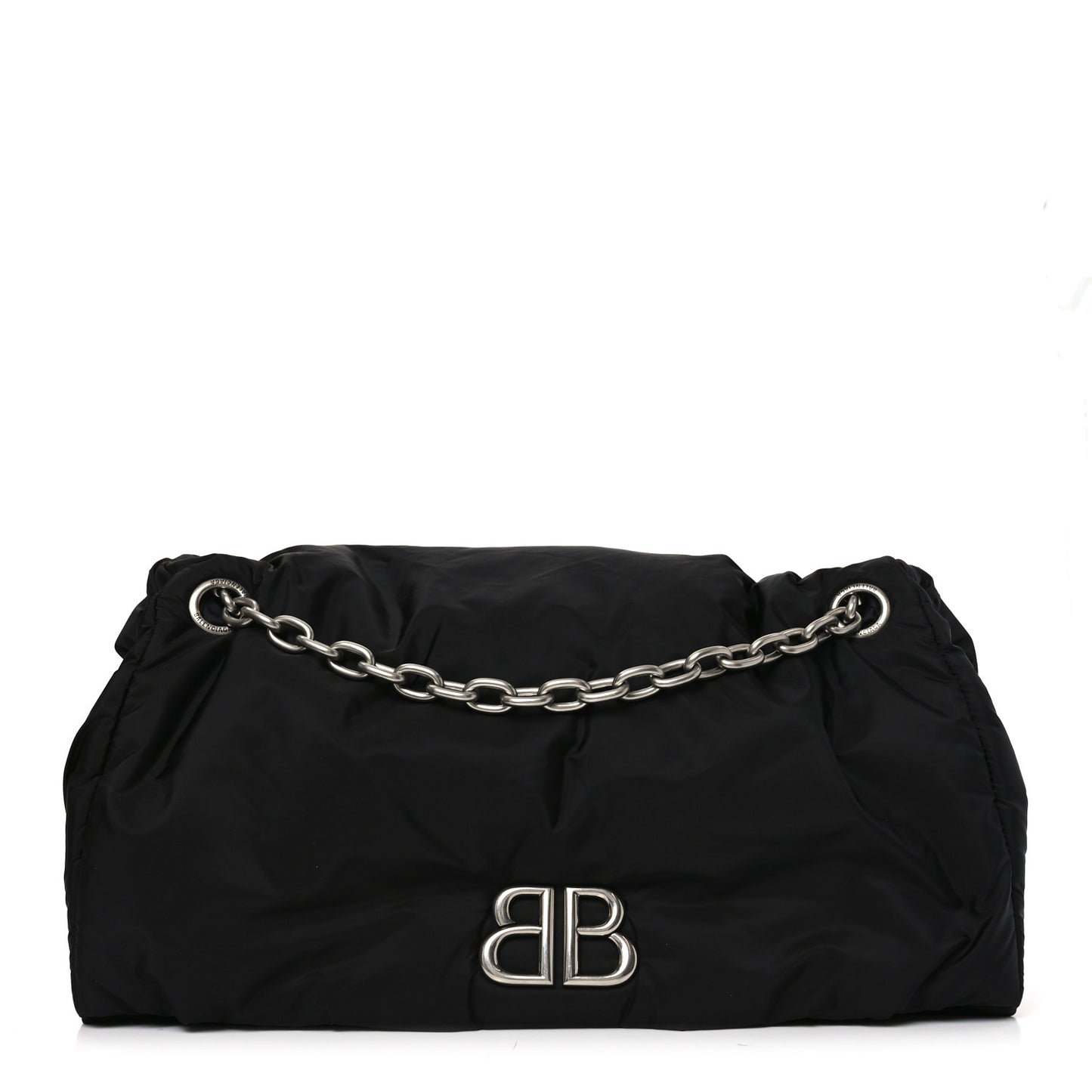 Nylon Large Monaco Chain Shoulder Bag Black