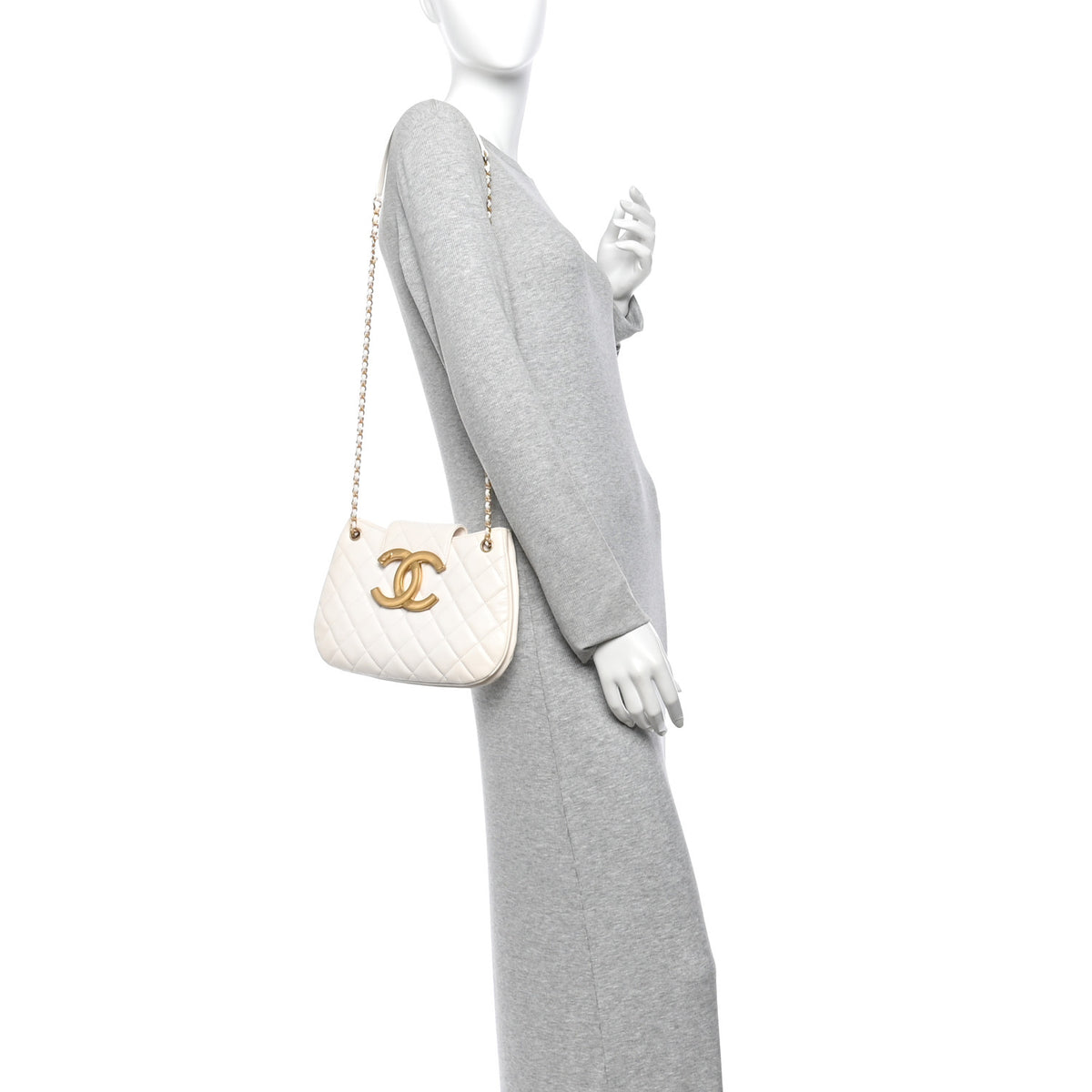 Chanel Lambskin Quilted Giant CC Shoulder Bag White 2 of 11
