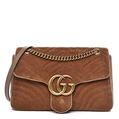 Gucci Velvet Matelasse Medium GG Marmont Shoulder Bag Taupe 1 of 17