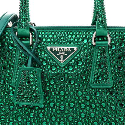 Prada Satin Crystal Mini Galleria Double Zip Tote Mango 8 of 12
