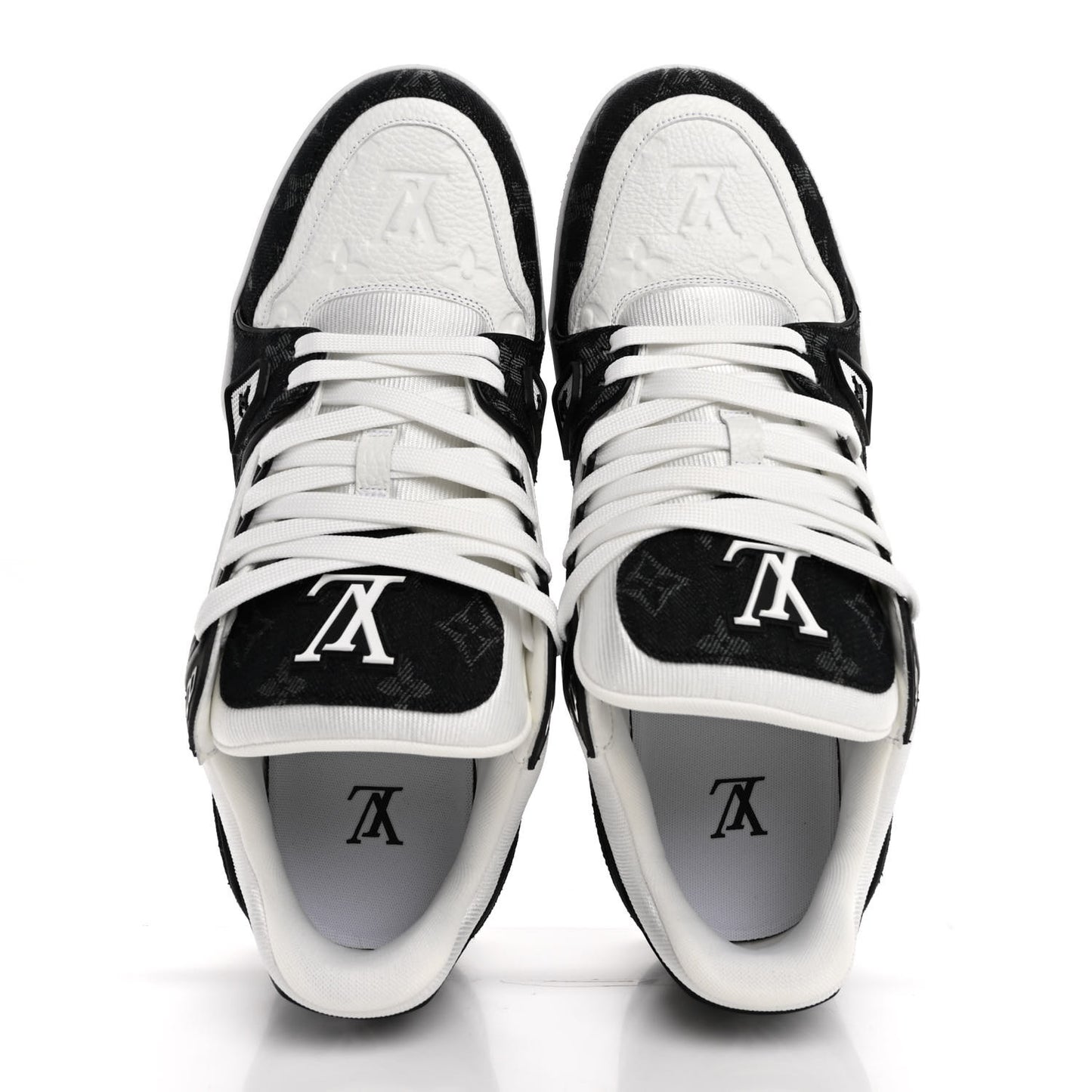 Calfskin Monogram Denim Mens LV Trainer Sneakers 9 Black