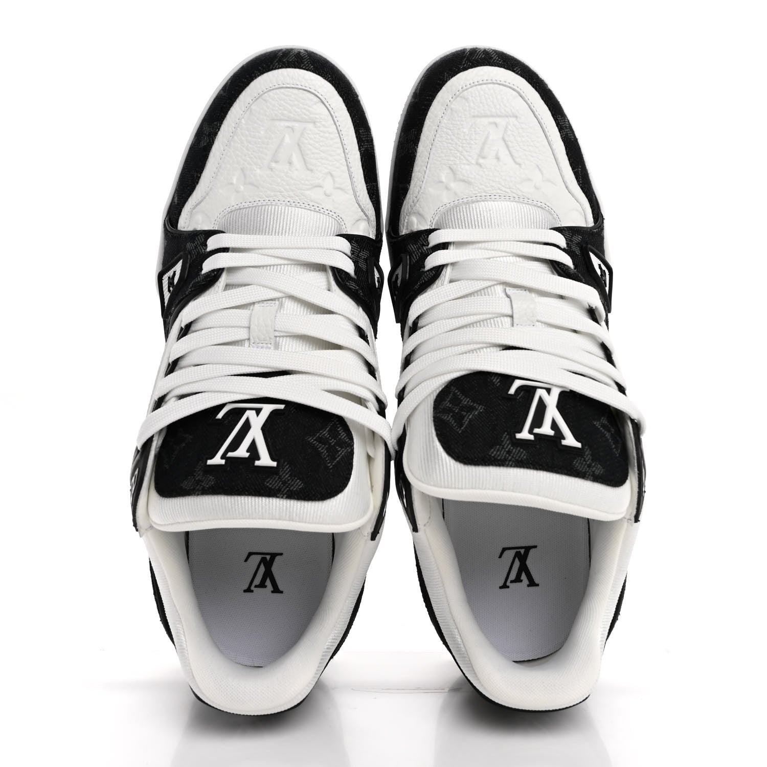 Louis Vuitton Calfskin Monogram Denim Mens LV Trainer Sneakers 9 Black 2 of 10