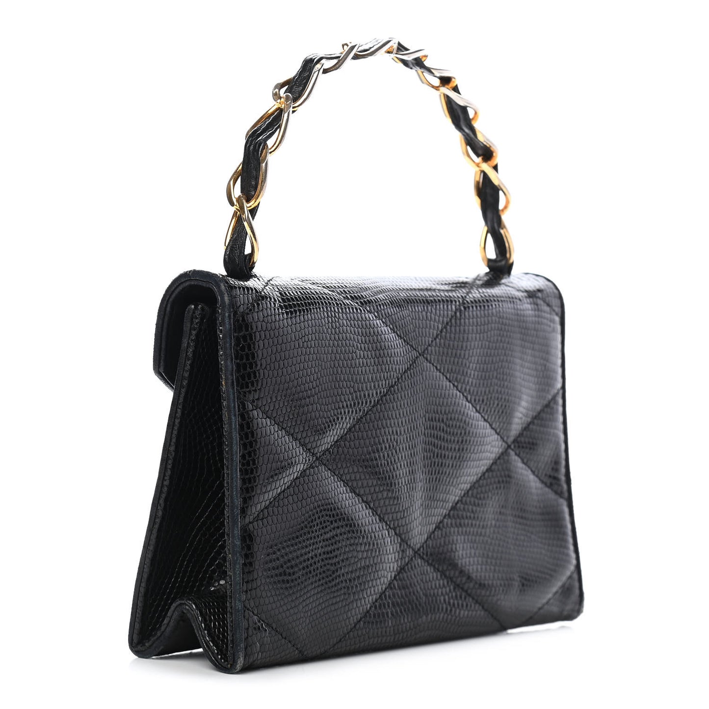 Lizard Quilted CC Single Flap Bag Black