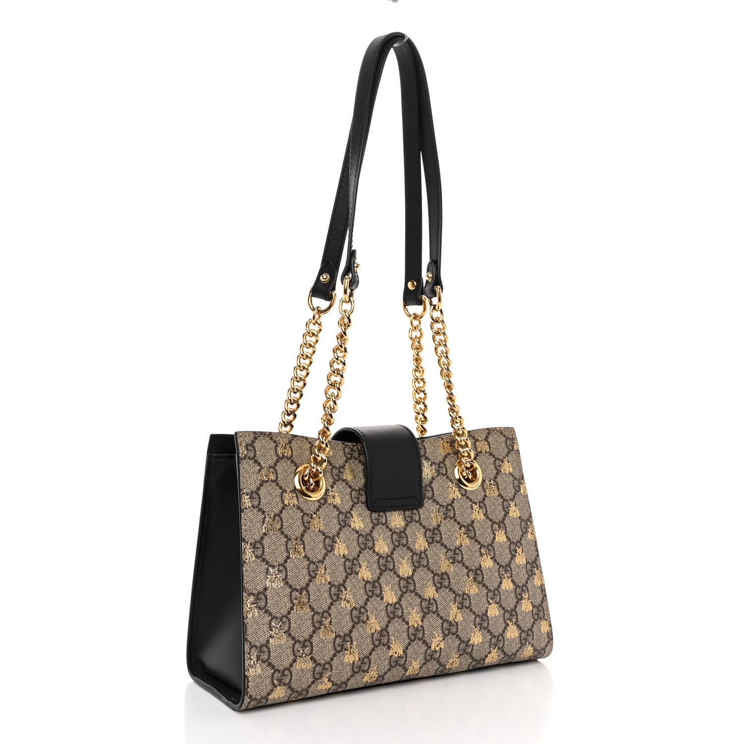 Gucci GG Supreme Monogram Bees Small Padlock Tote Beige Oro Black 3 of 11