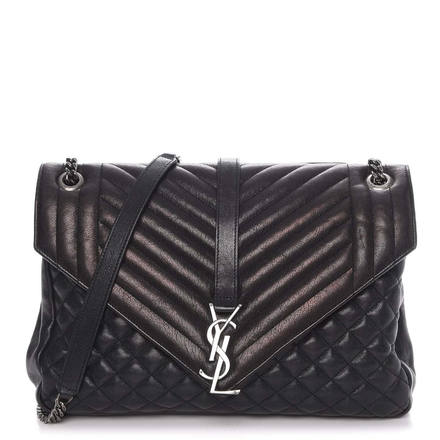Calfskin Mixed Matelasse Triquilt Large Monogram Satchel Black