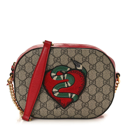 Gucci GG Supreme Monogram Kingsnake Heart Embroidered Mini Chain Shoulder Bag Beige Hibiscus Red 1 of 12