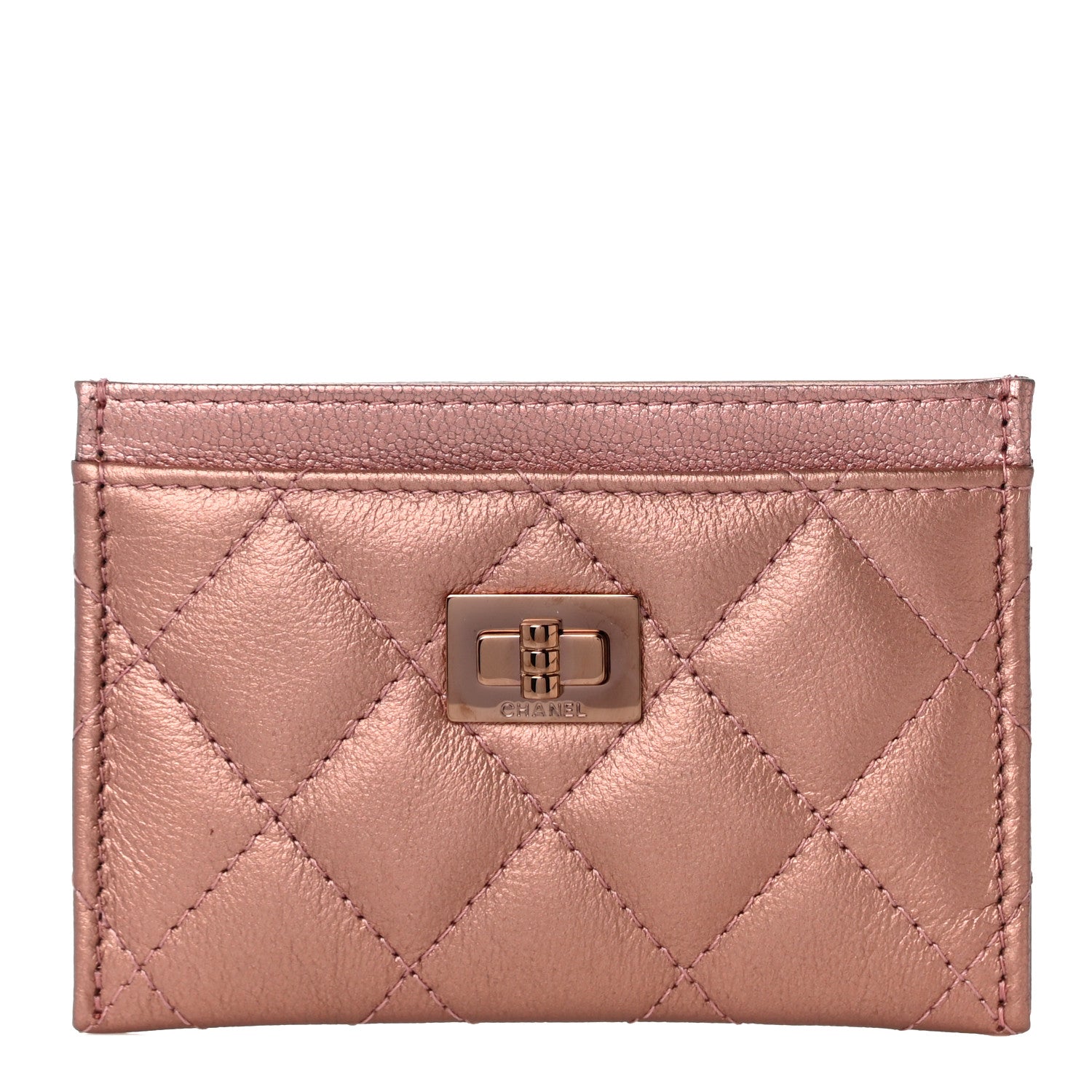 Chanel Metallic Caviar Quilted Reissue Card Holder Rose Gold 1 of 12