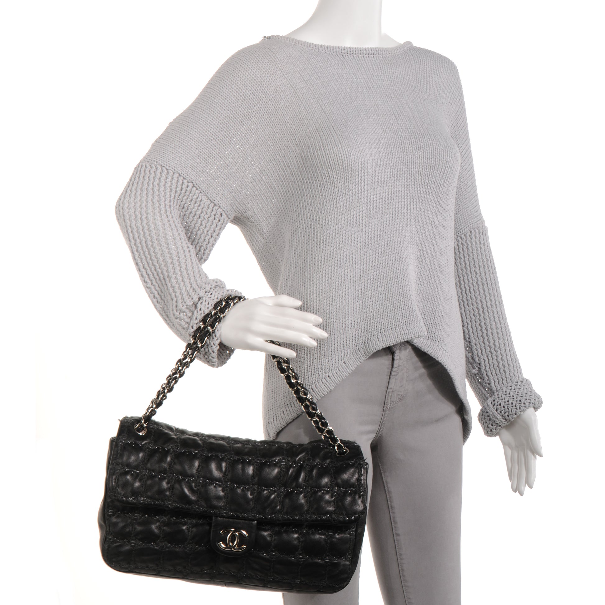 Chanel Lambskin Tweed Double Stitch Maxi Flap Black 2 of 7