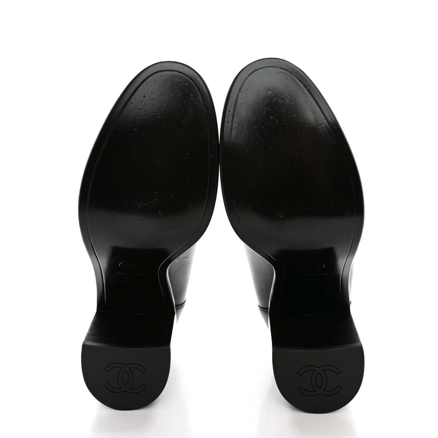 Calfskin Patent Cap Toe Interlocking CC Ankle Boots 39.5 Black