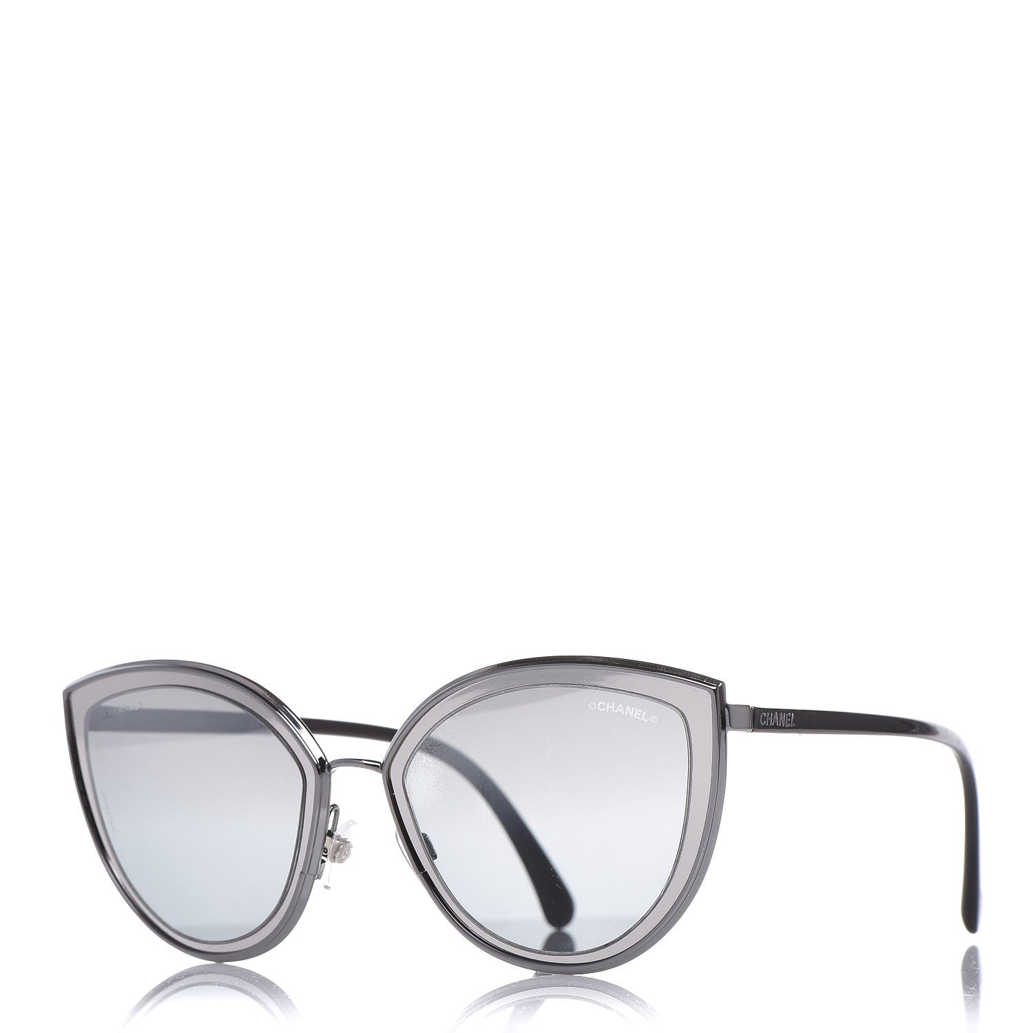 Chanel Metal Cat Eye Sunglasses 4222 Silver Black 1 of 10