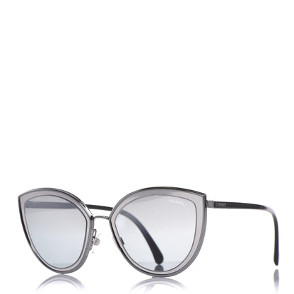 Chanel Metal Cat Eye Sunglasses 4222 Silver Black 1 of 10