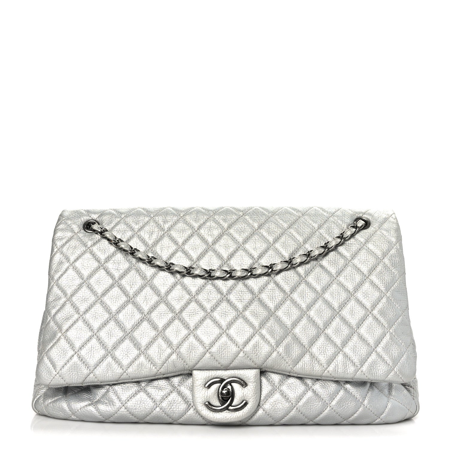 Chanel Metallic Calfskin Quilted XXL Travel Flap Bag Silver 1 of 8