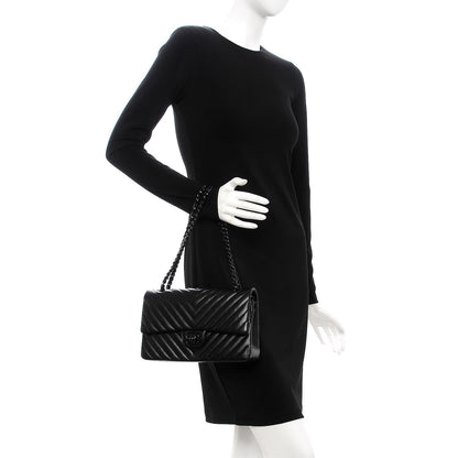 Chanel Lambskin Chevron Quilted Medium Double Flap So Black 3 of 10