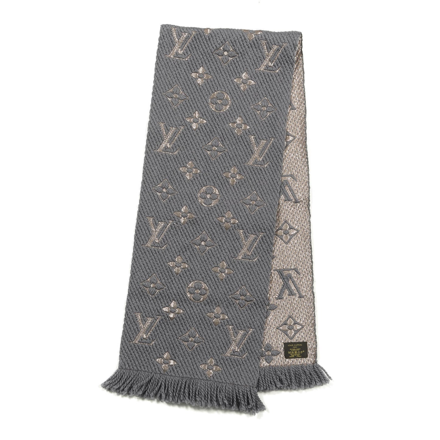 Wool Silk Logomania Shine Scarf Gris