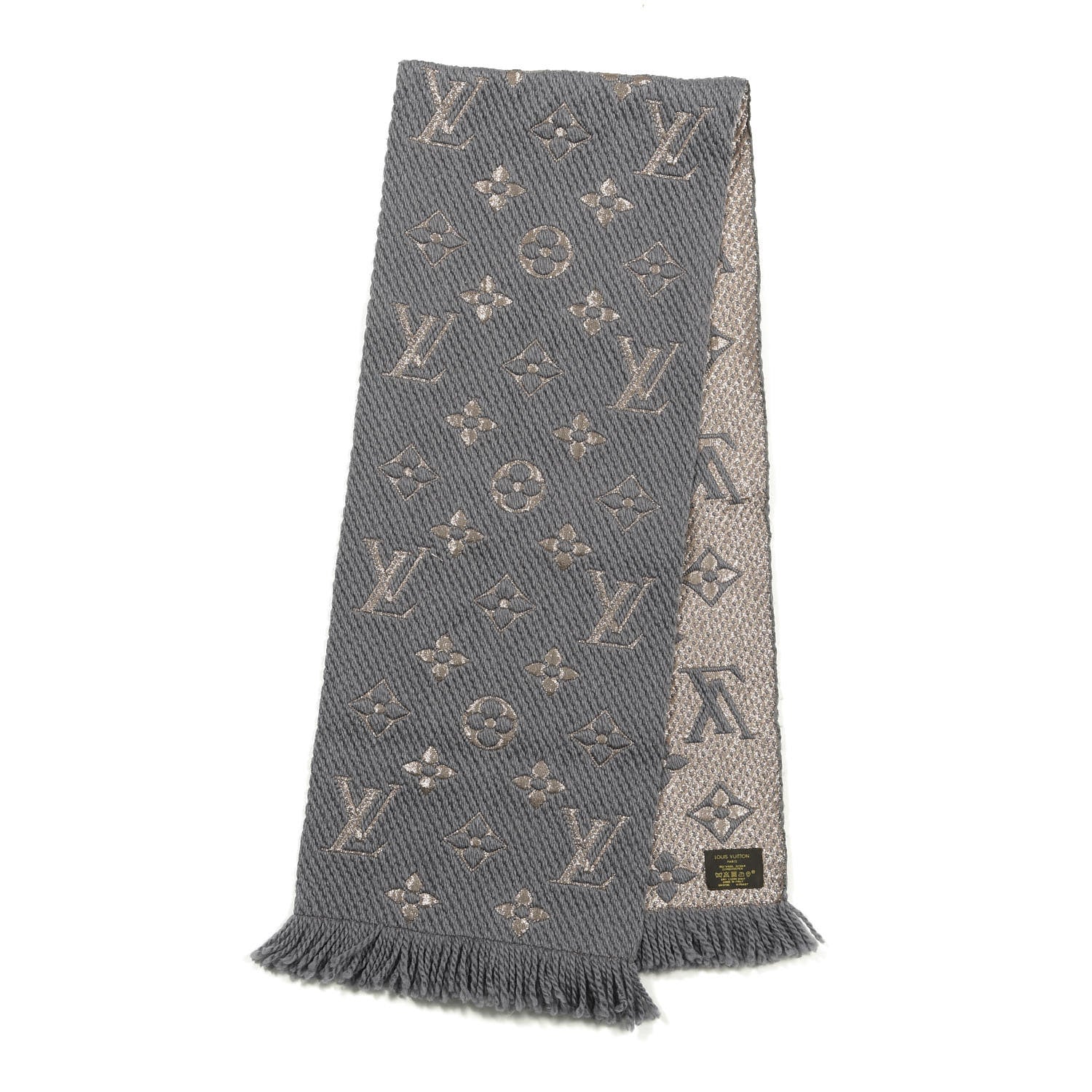 Louis Vuitton Wool Silk Logomania Shine Scarf Gris 2 of 3