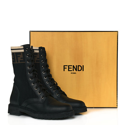 Fendi Calfskin Stretch Fabric Rockoko Biker Boots 39 Tobacco Black Marino 9 of 9