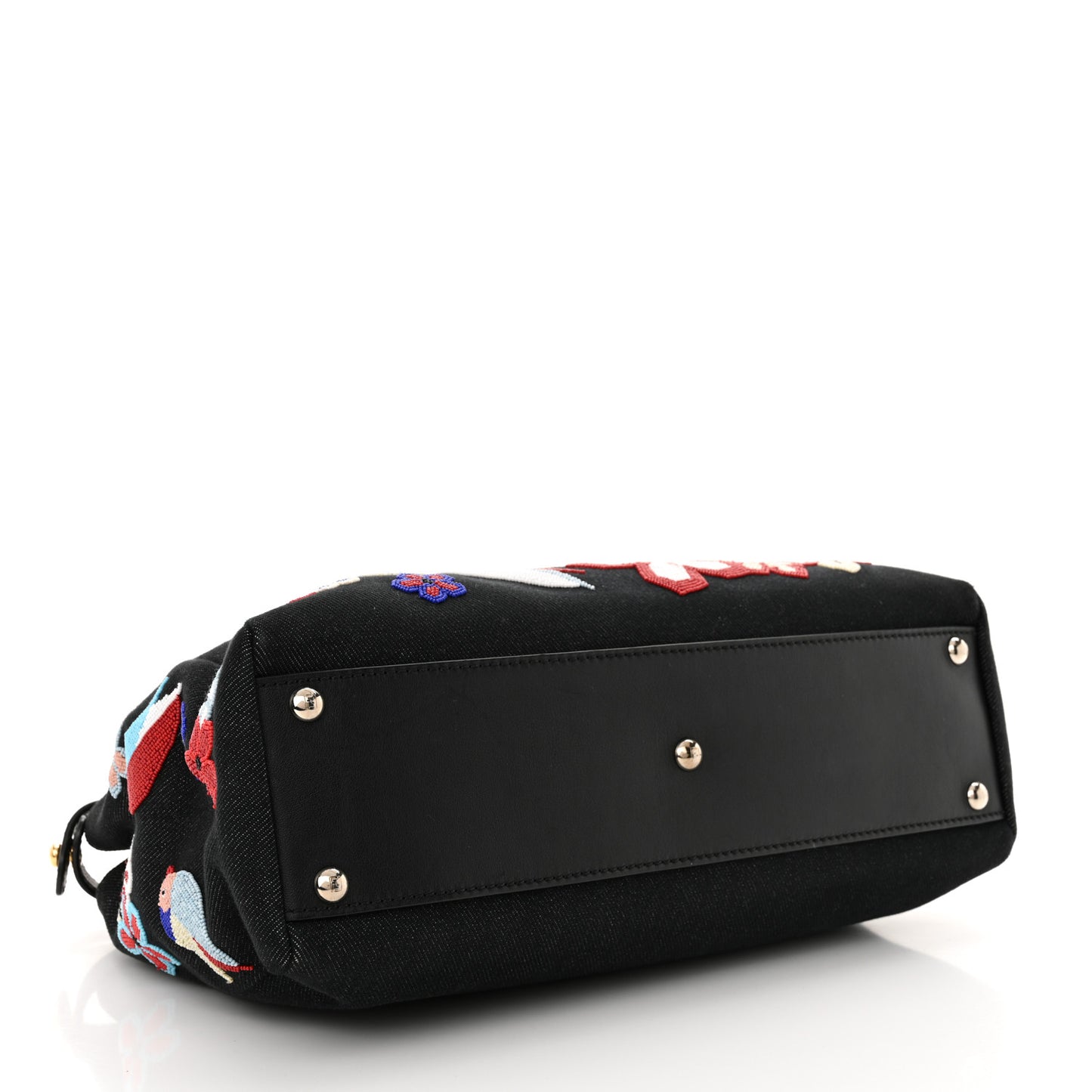 Denim Vitello Dolce QuTweet Beaded Medium Peekaboo Iconic Satchel Dark Blue Multicolor Black
