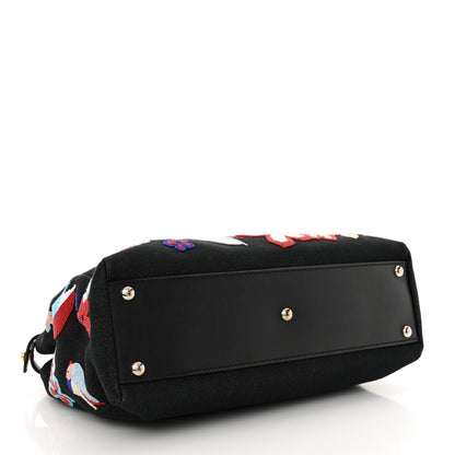 Fendi Denim Vitello Dolce QuTweet Beaded Medium Peekaboo Iconic Satchel Dark Blue Multicolor Black 4 of 12