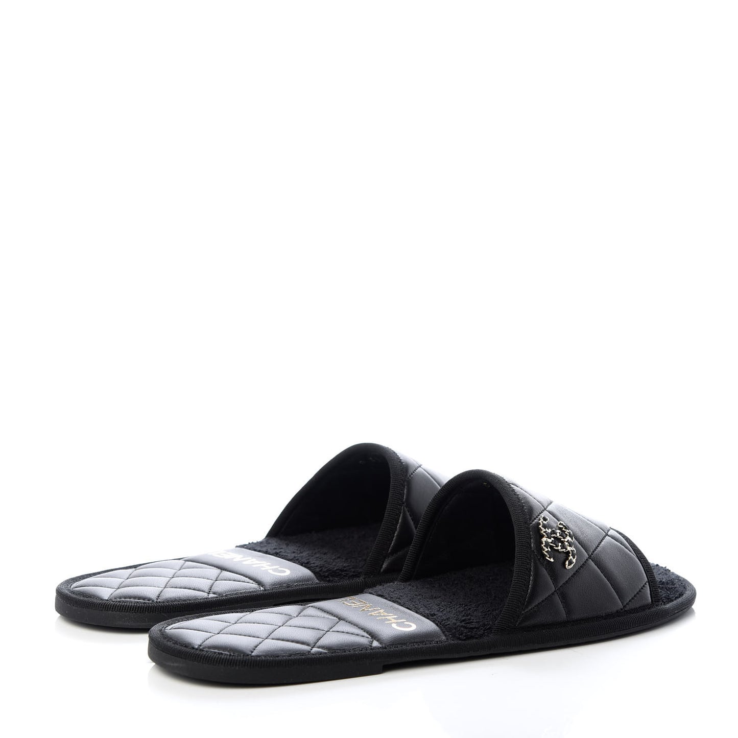 Lambskin Quilted CC Mules Sandals S Black