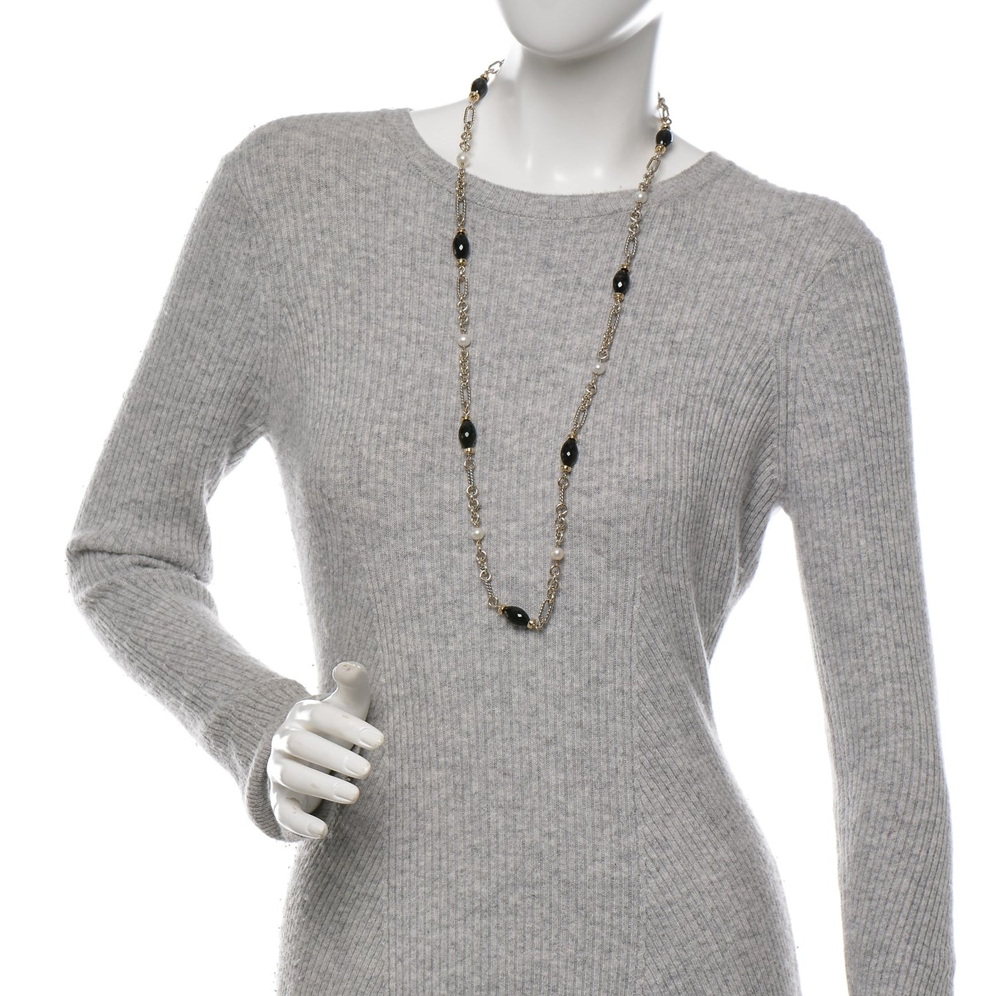Sterling Silver 18K Yellow Gold Black Onyx Pearl Figaro Chain Necklace
