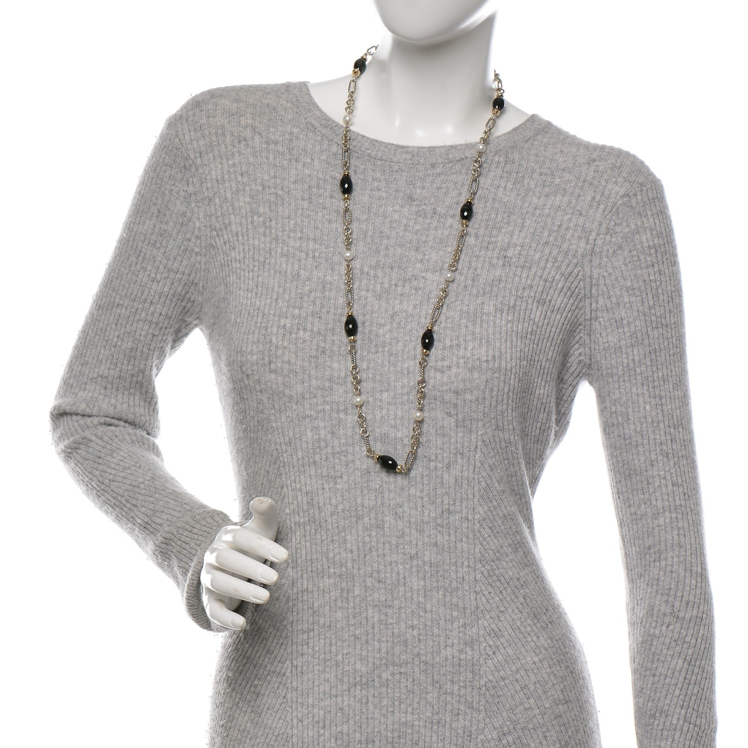 David Yurman Sterling Silver 18K Yellow Gold Black Onyx Pearl Figaro Chain Necklace 2 of 6