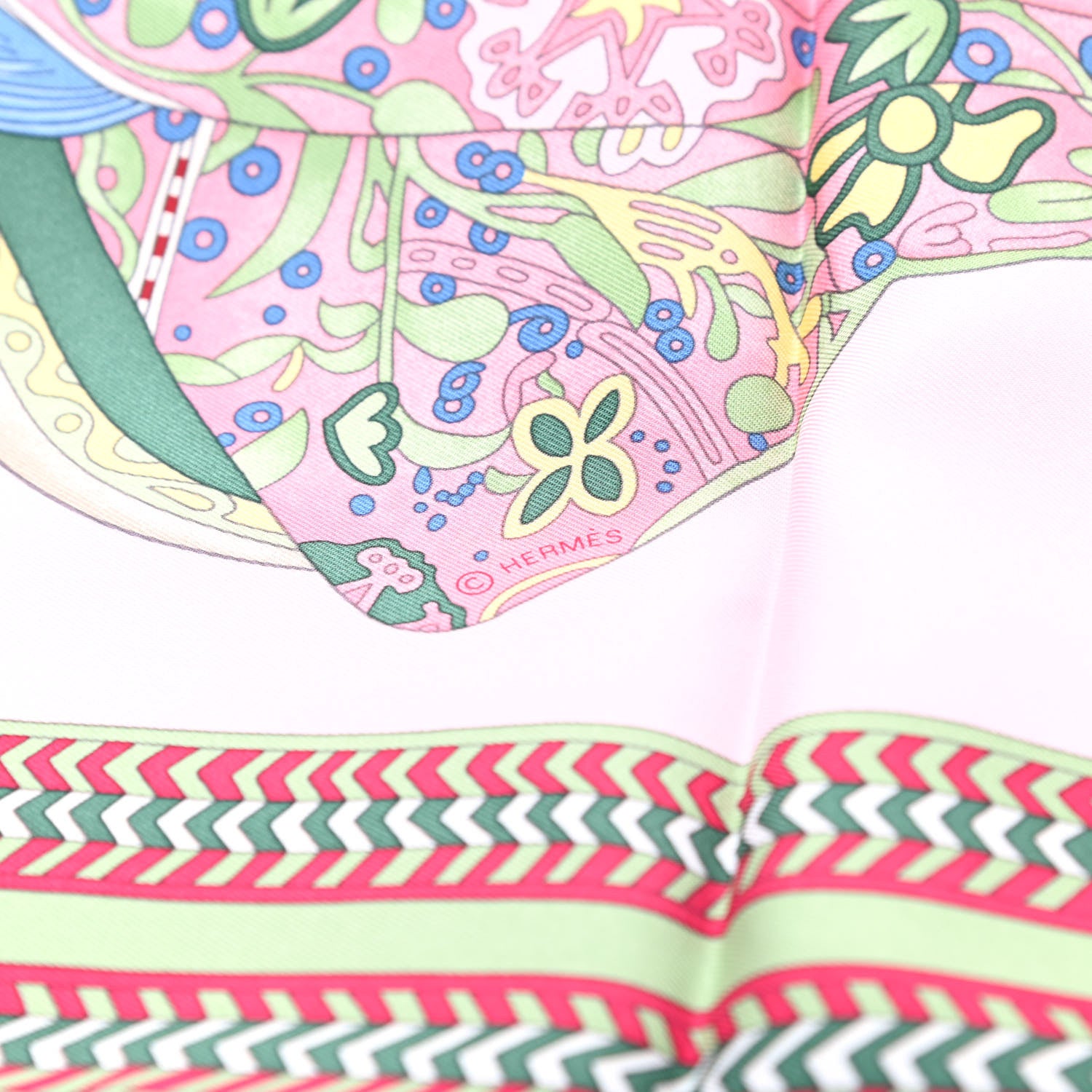 Hermes Silk Selle Des Steppes Scarf 90 Rose Pale Bleu Jean 3 of 5