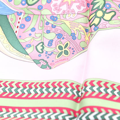 Hermes Silk Selle Des Steppes Scarf 90 Rose Pale Bleu Jean 3 of 5