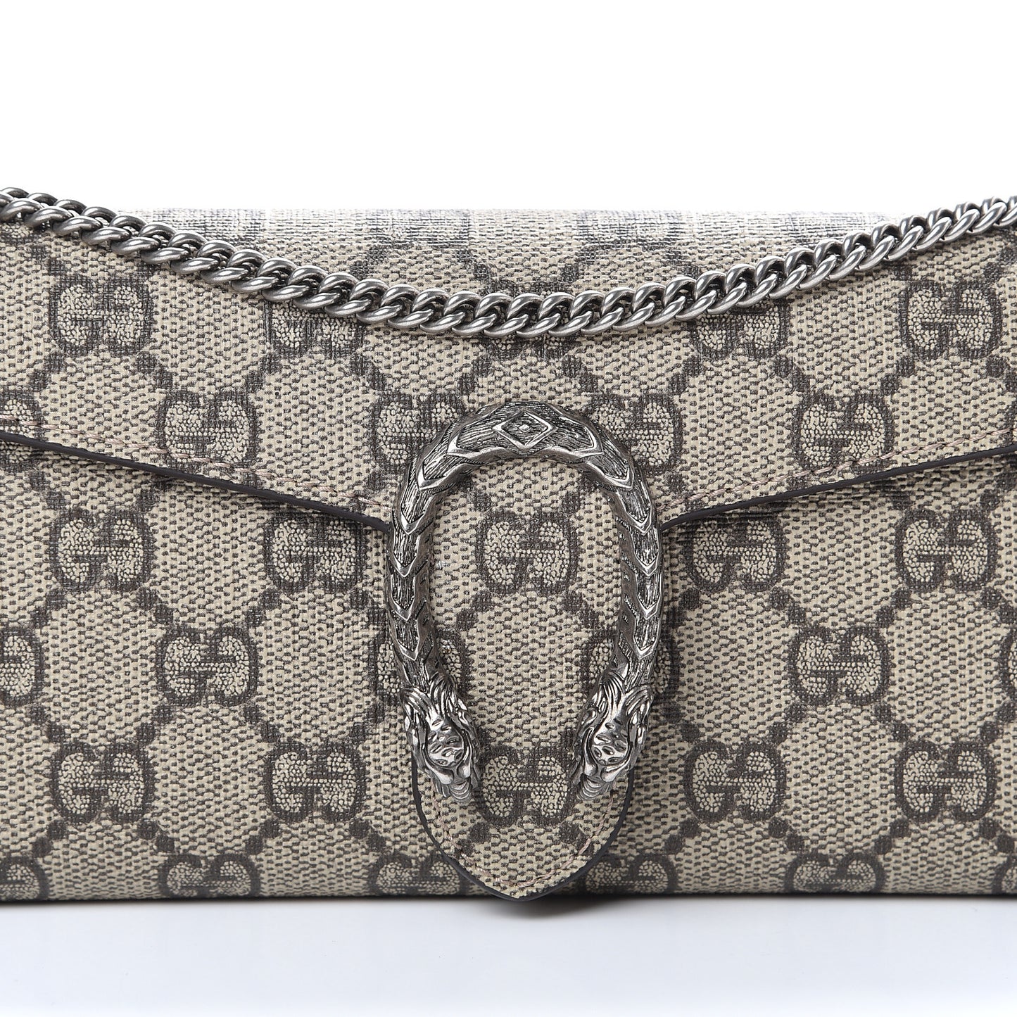 GG Supreme Monogram Dionysus Chain Clutch Wallet Beige Taupe