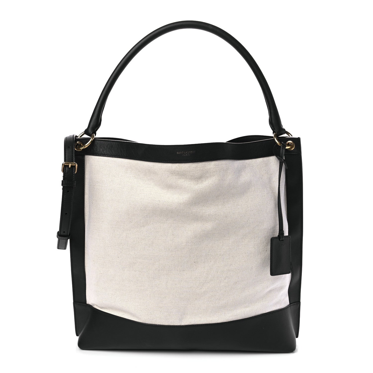 Saint Laurent Canvas Calfskin Tag Hobo White Black 2 of 10