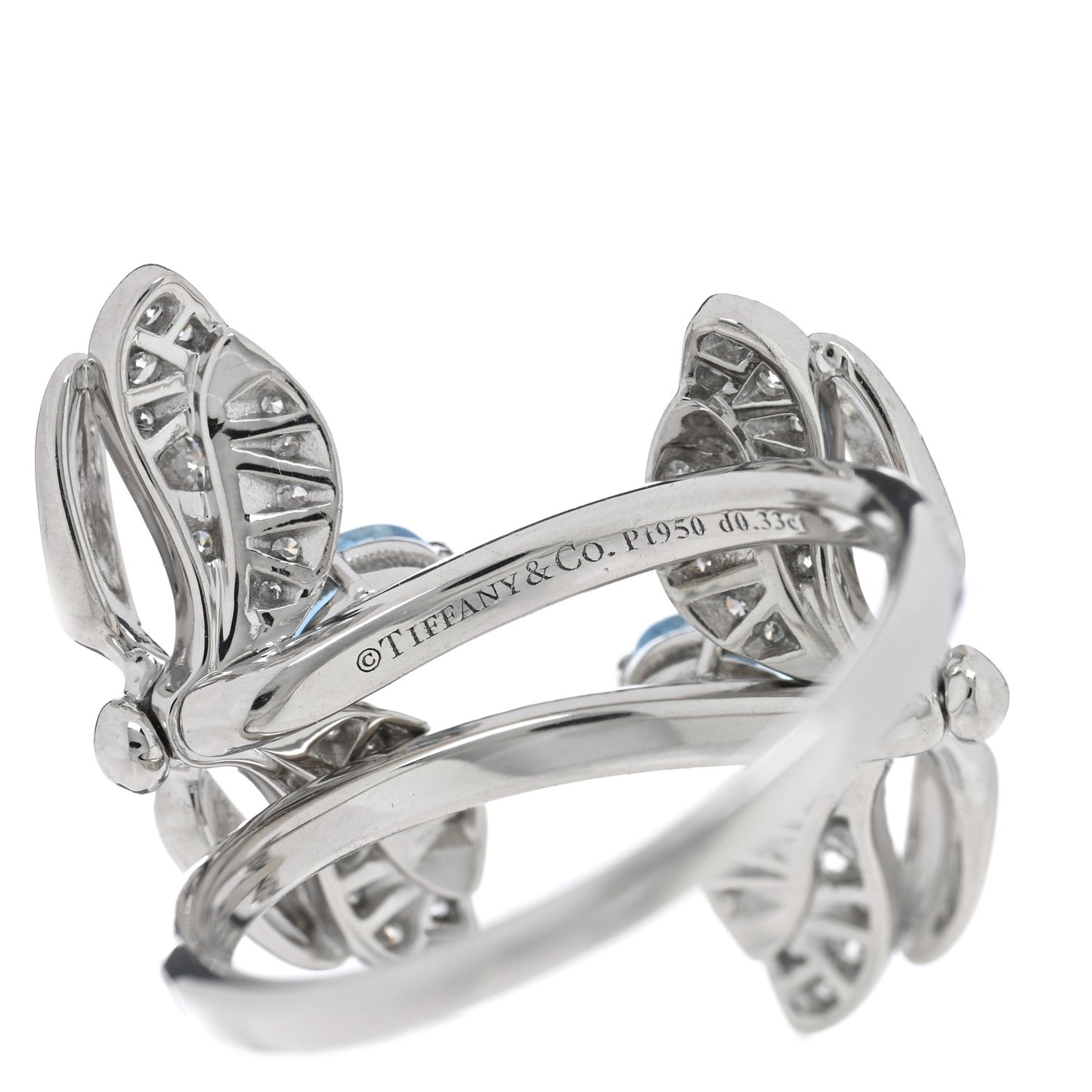 Platinum Diamond Aquamarine Paper Flowers Double Firefly Ring 48 4.5