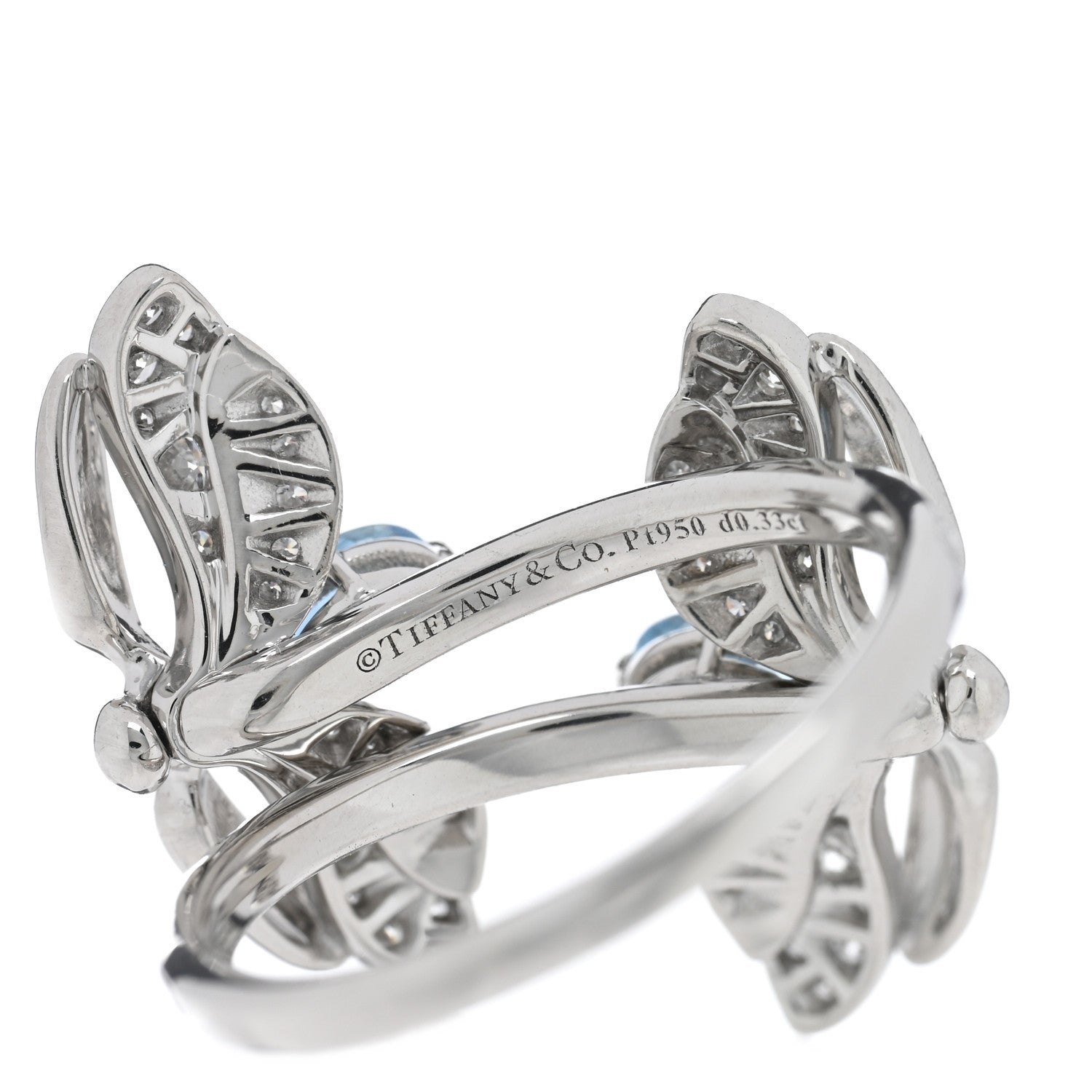 Tiffany Platinum Diamond Aquamarine Paper Flowers Double Firefly Ring 48 4.5 4 of 5