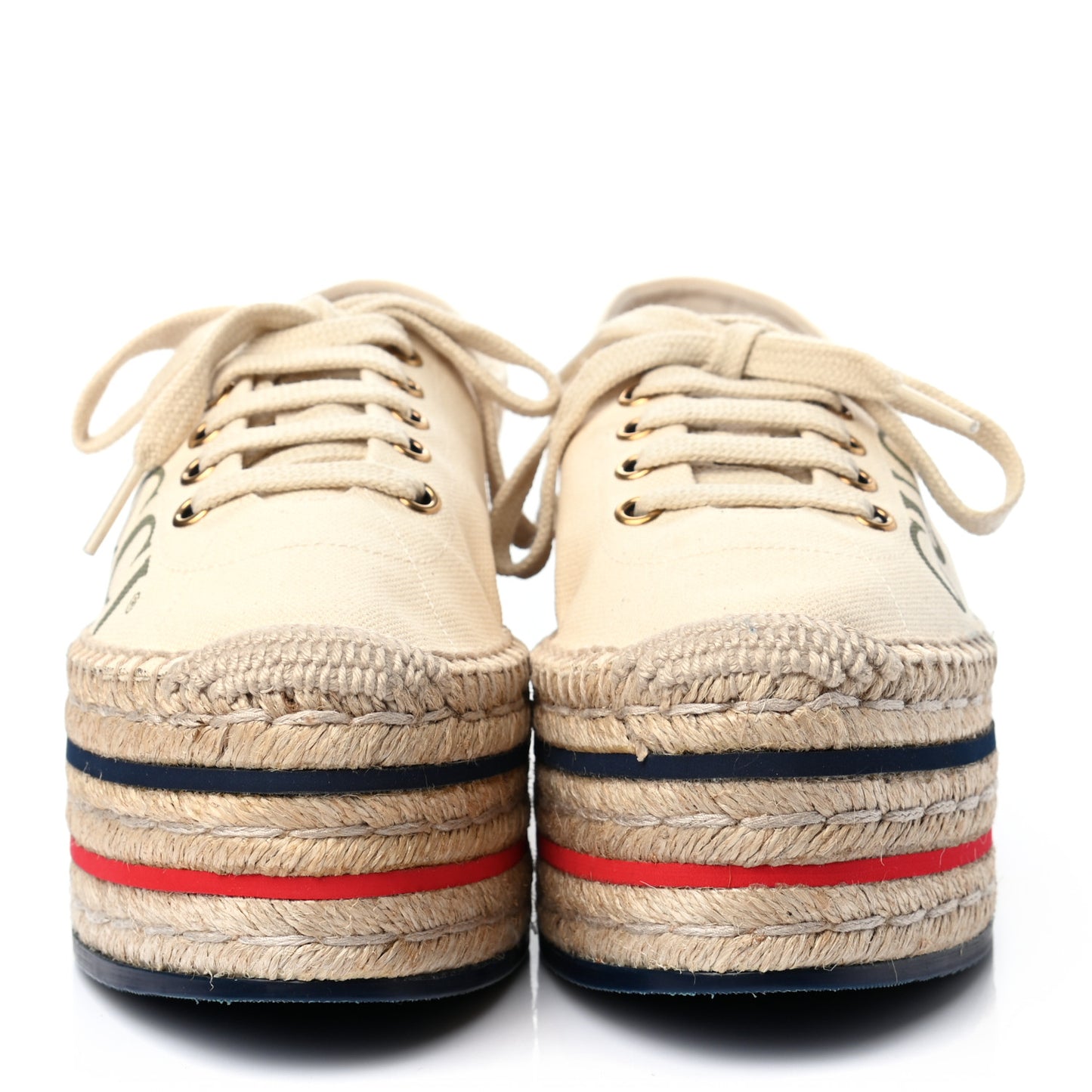 Canvas Logo Lace-Up Platform Espadrilles 36 Greggio Grege