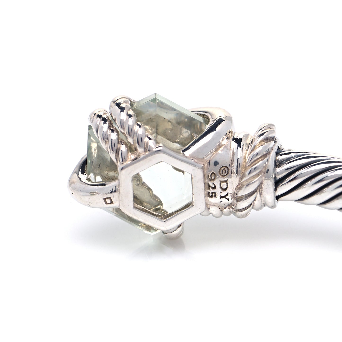 Sterling Silver Pave Diamond Prasiolite 4mm Cable Wrap Bracelet