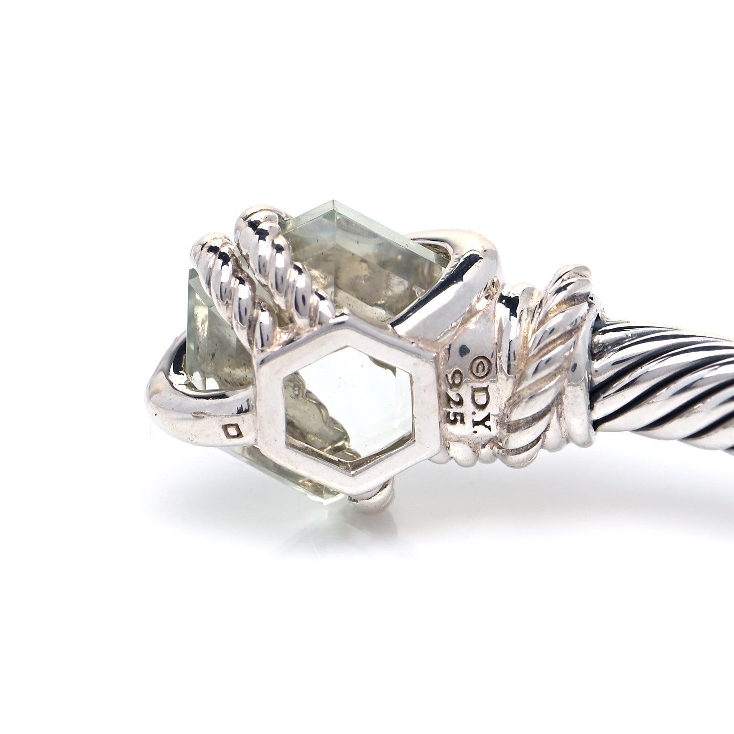 David Yurman Sterling Silver Pave Diamond Prasiolite 4mm Cable Wrap Bracelet 8 of 8