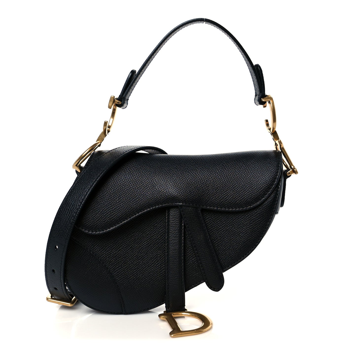 Grained Calfskin Mini Saddle Bag With Strap Black