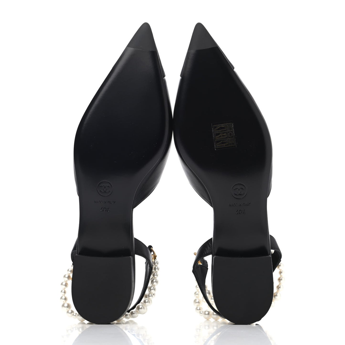 Lambskin Grosgrain Cap Toe Pearl Slingbacks 40.5 Black