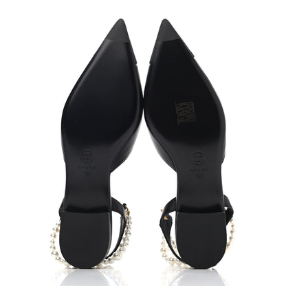 Chanel Lambskin Grosgrain Cap Toe Pearl Slingbacks 40.5 Black 4 of 4