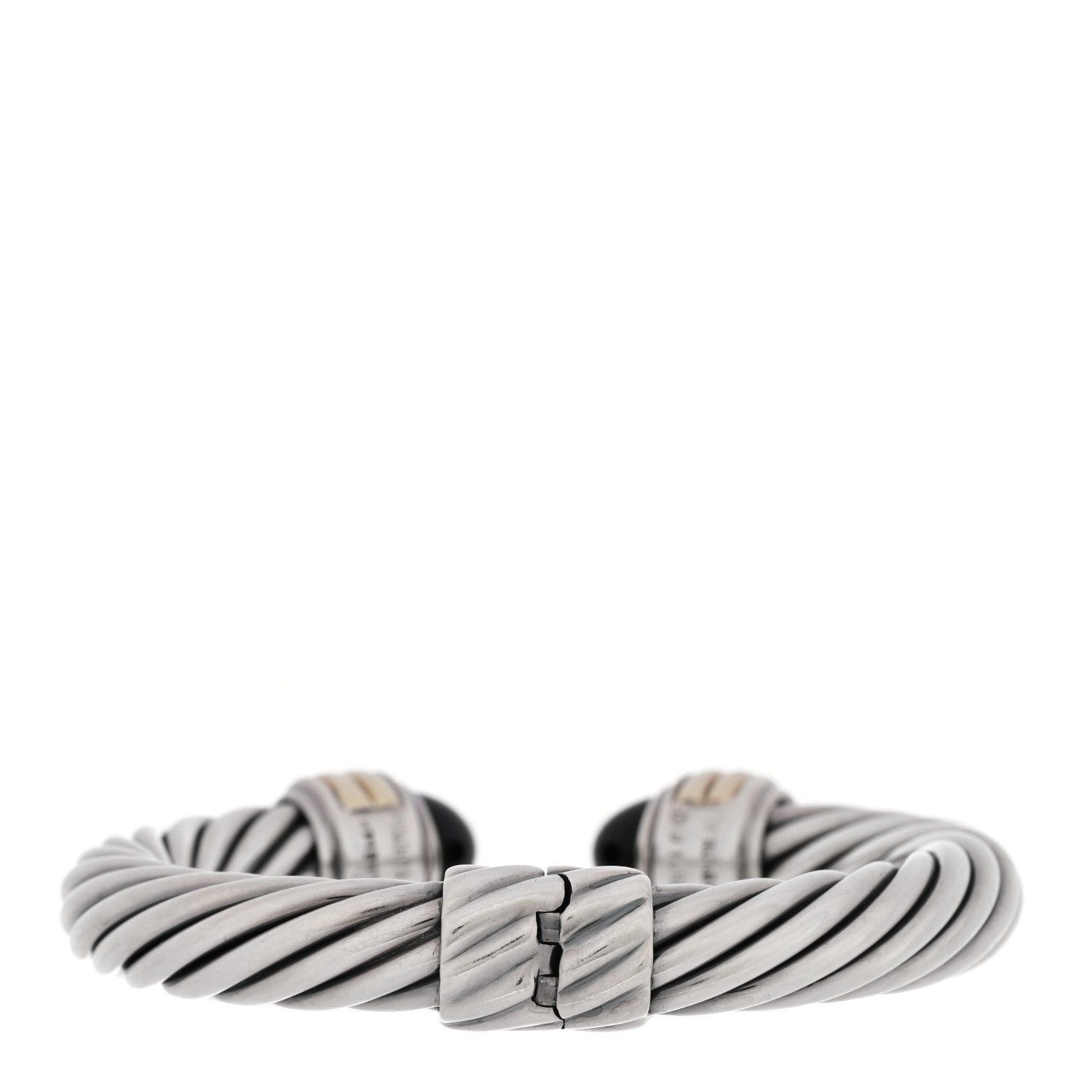 David Yurman DAVID YURMAN Sterling Silver 14K Yellow Gold Black Onyx 10mm Cable Classics Hinged Bracelet 2 of 5