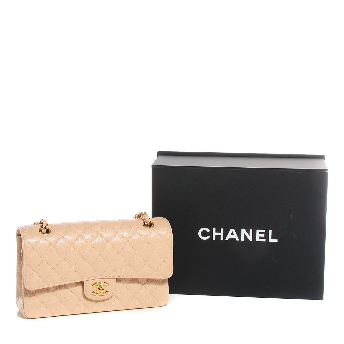 Caviar Quilted Medium Double Flap Beige Clair