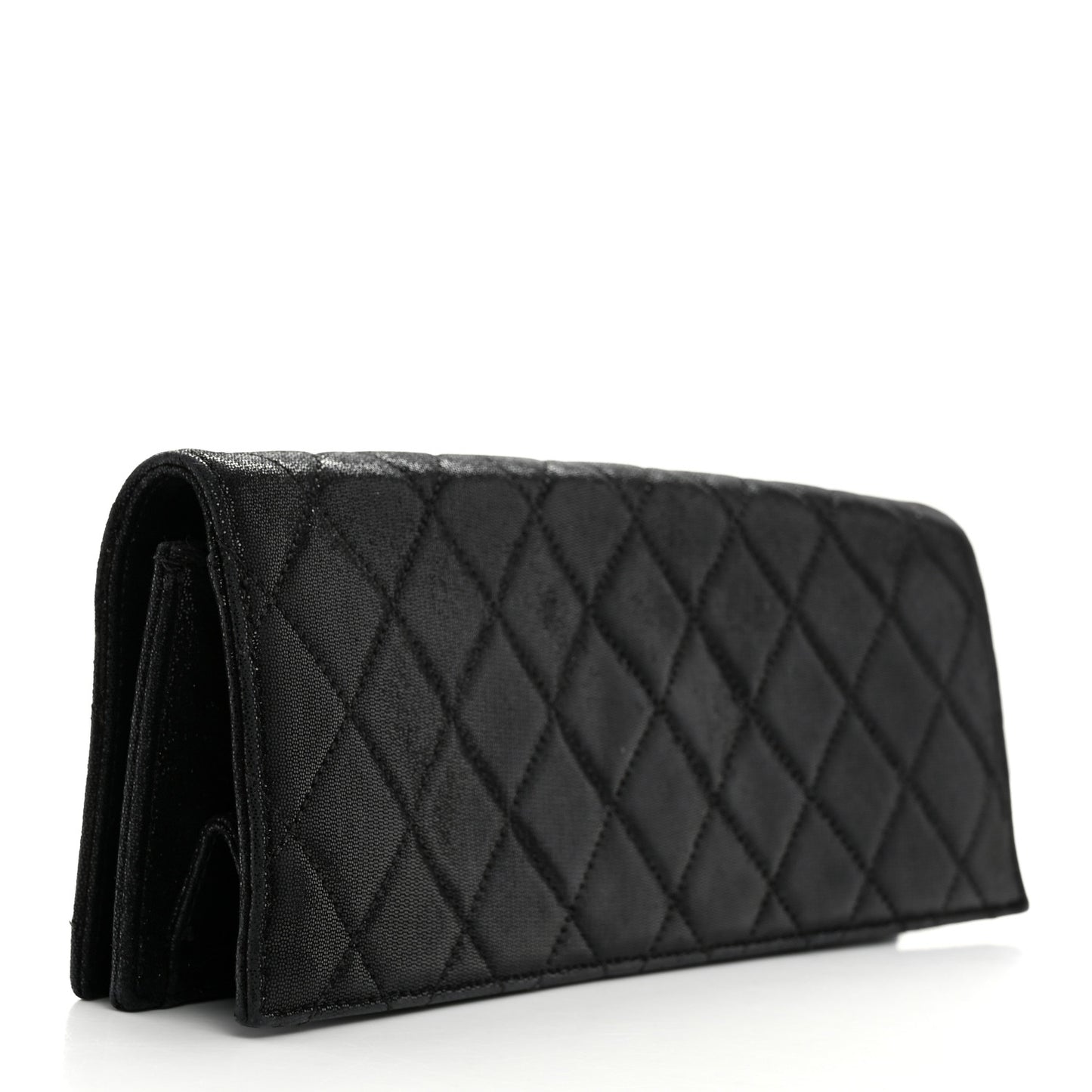 Iridescent Calfskin Crystal Quilted CC Clutch Black