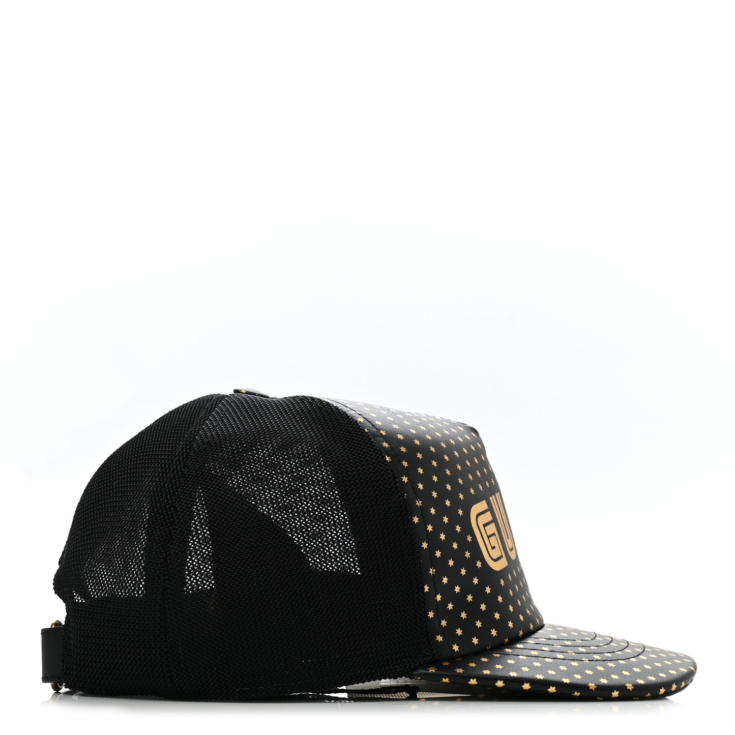 X SEGA Calfskin GUCCY Stars Baseball Hat M Black Gold