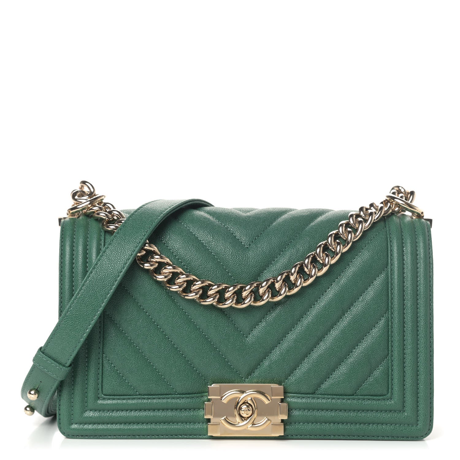 Chanel Caviar Chevron Quilted Medium Boy Flap Green 1 of 4