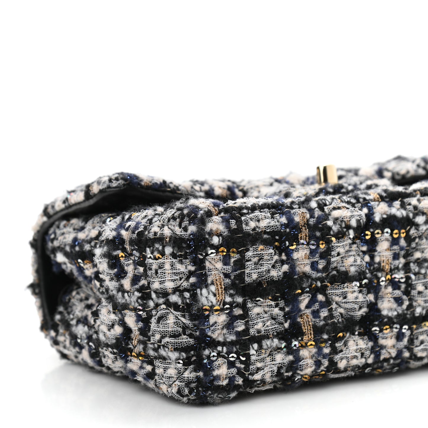 Glittered Tweed Quilted Mini Rectangular Flap Navy Blue