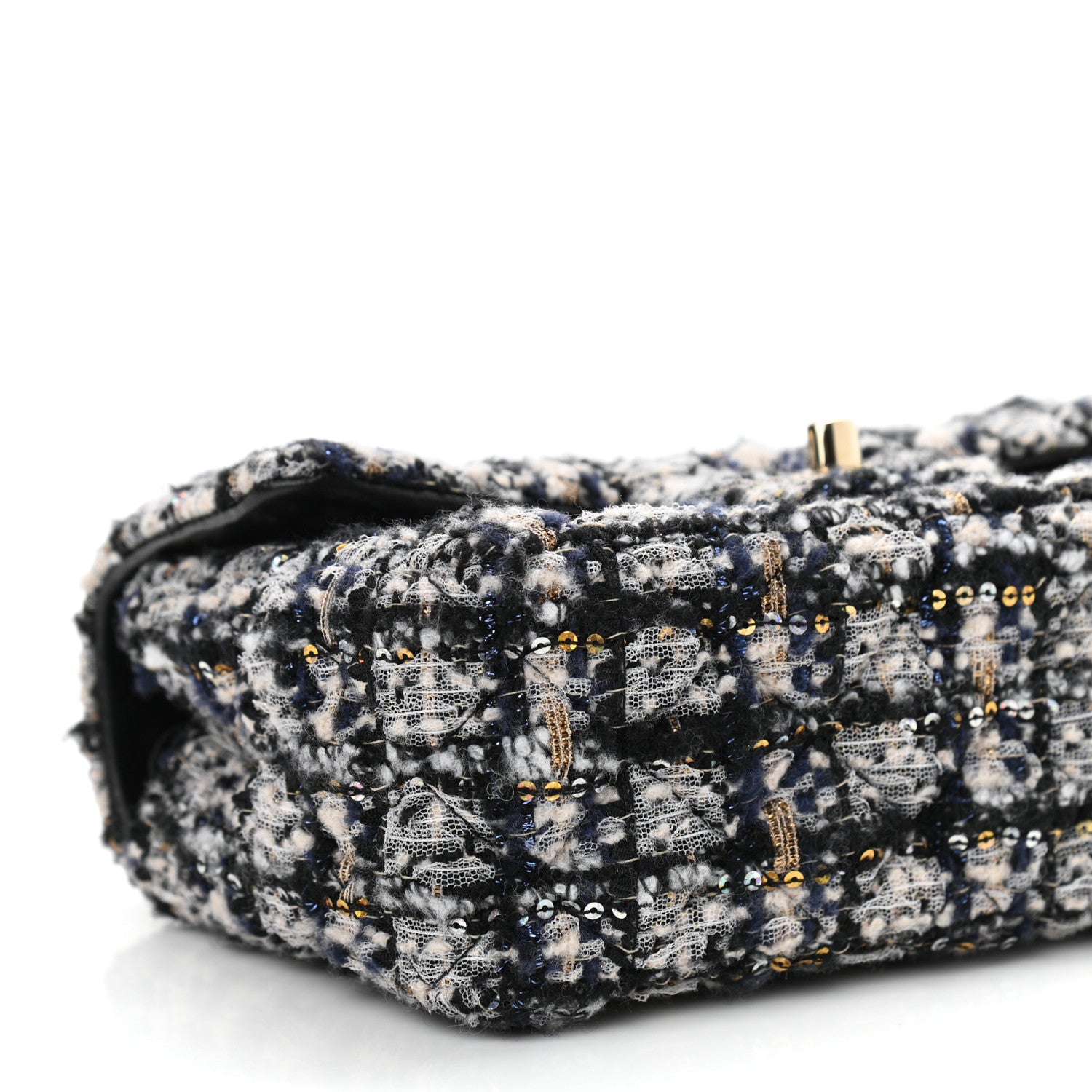 Chanel Glittered Tweed Quilted Mini Rectangular Flap Navy Blue 9 of 10