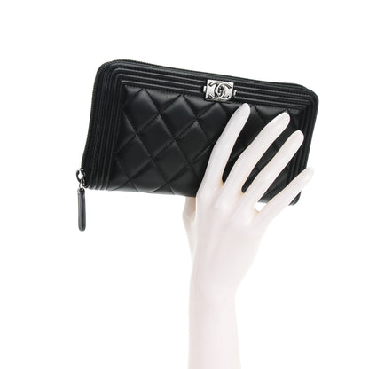 Chanel Lambskin Quilted Boy Zip Around Wallet Black 2 of 8