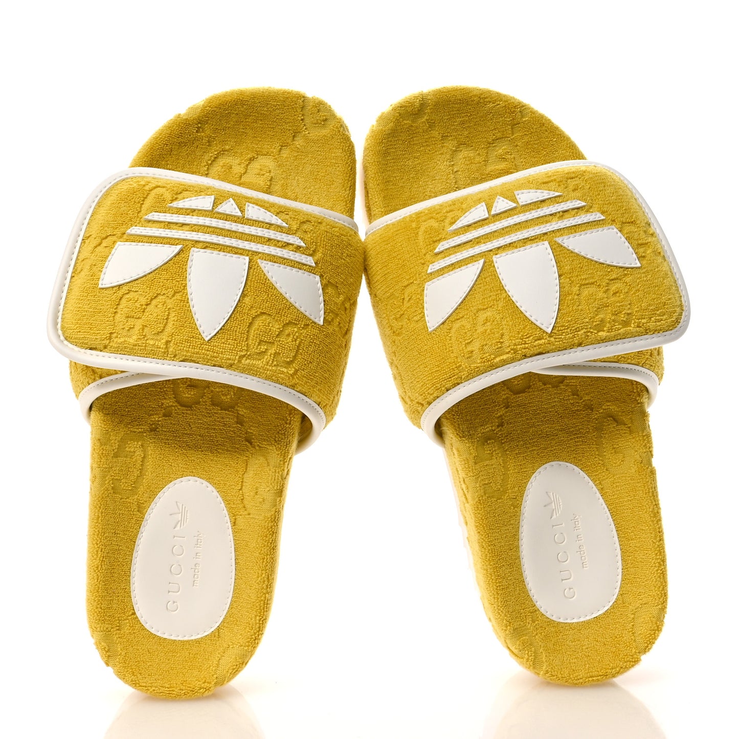 X ADIDAS Terry Cloth Trefoil GG Monogram Womens Platform Sandals 38 Smile Yellow Off White